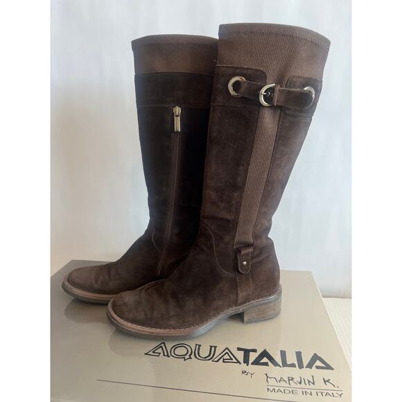 Aquatalia by Marvin K brown suede tall riding boots Size 7 1/2 - Picture 2 of 14
